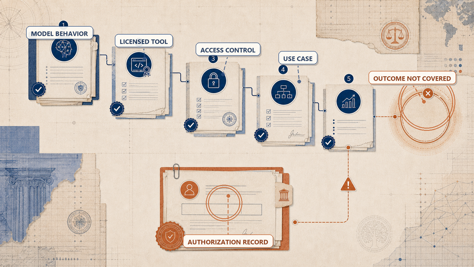 Framework illustration of a five-step accountability assumption chain ending in an unsupported outcome.