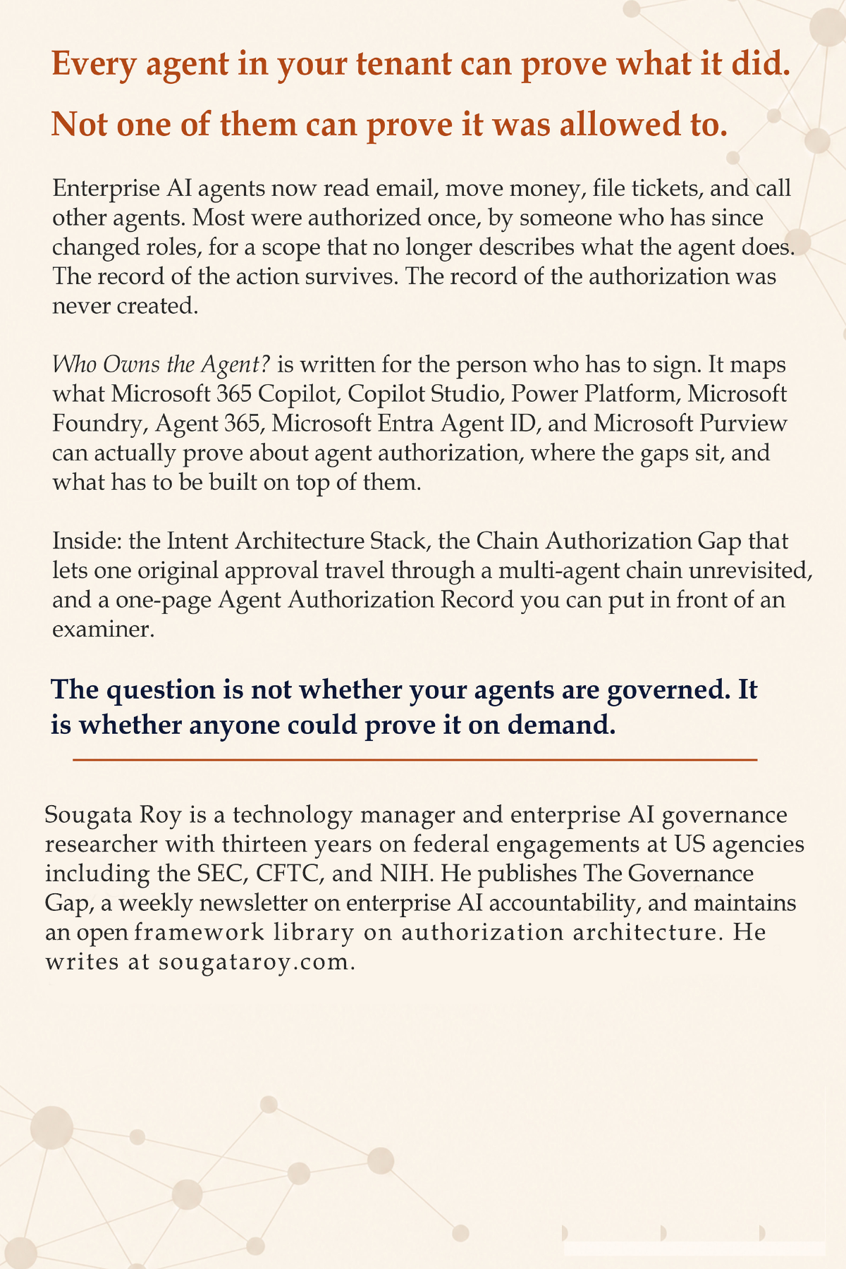 Back cover of Who Owns the Agent?, showing the book description and author biography.